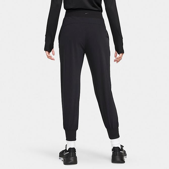 Front Three Quarter view of Women's Nike Dri-FIT Bliss Jogger Pants in Black/Clear Click to zoom