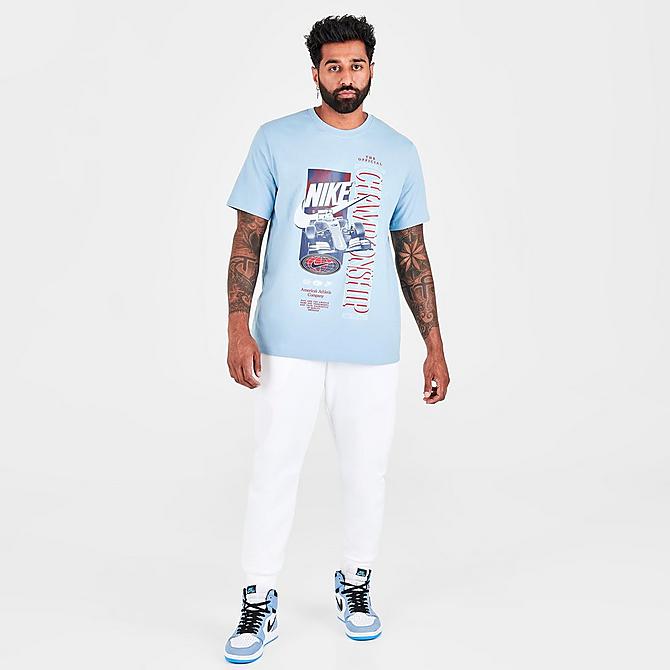 Front Three Quarter view of Men's Nike Sportswear Americana Graphic Short-Sleeve T-Shirt in Boarder Blue Click to zoom
