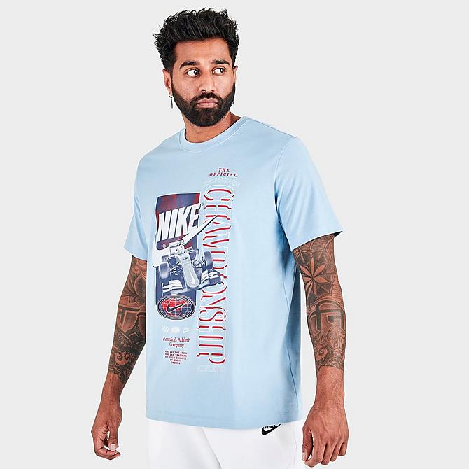 Back Left view of Men's Nike Sportswear Americana Graphic Short-Sleeve T-Shirt in Boarder Blue Click to zoom