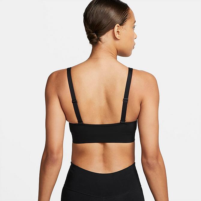 Back Left view of Women's Nike Dri-FIT Indy Plunge Cutout Bra in Black/Dark Smoke Grey Click to zoom