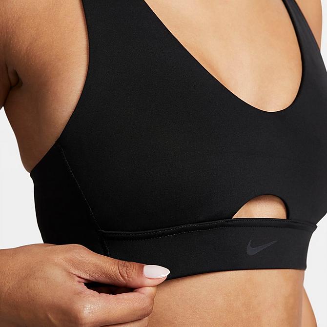 Back Right view of Women's Nike Dri-FIT Indy Plunge Cutout Bra in Black/Dark Smoke Grey Click to zoom