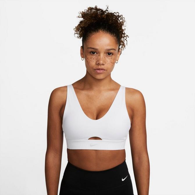 Nike Training Indy light support logo taping sports bra in white
