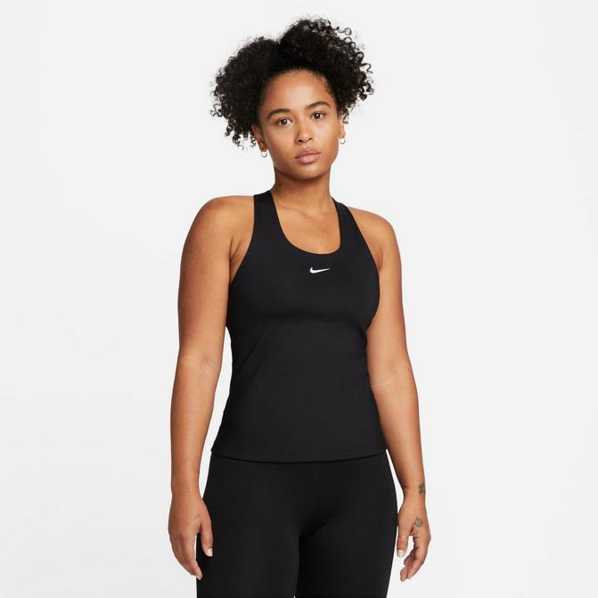 [angle] view of Women's Nike Swoosh Medium-Support Padded Sports Bra Tank in Black/Black/White Click to zoom
