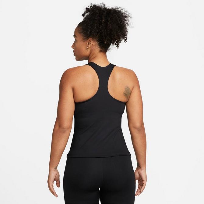 [angle] view of Women's Nike Swoosh Medium-Support Padded Sports Bra Tank in Black/Black/White Click to zoom