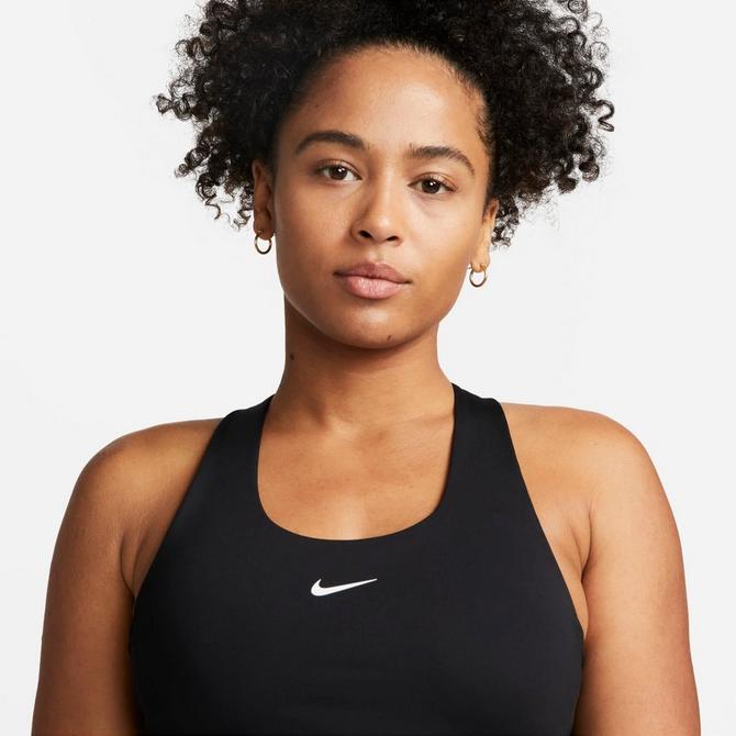 [angle] view of Women's Nike Swoosh Medium-Support Padded Sports Bra Tank in Black/Black/White Click to zoom