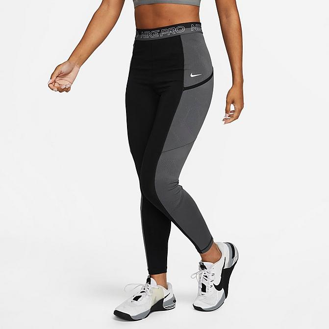 Front view of Women's Nike Pro Dri-FIT Training Tights in Black/Iron Grey/White Click to zoom