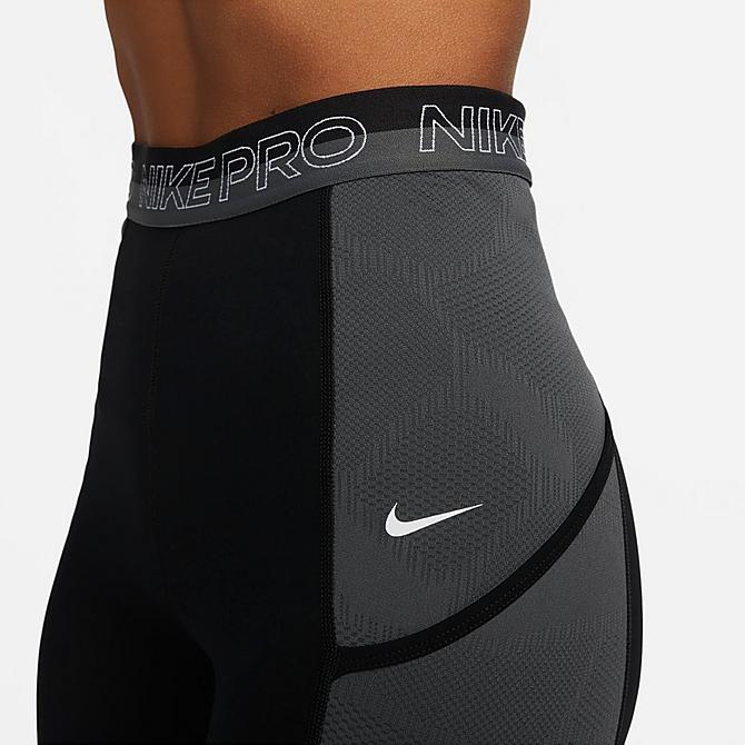 Back Right view of Women's Nike Pro Dri-FIT Training Tights in Black/Iron Grey/White Click to zoom