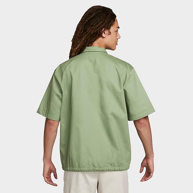 Back Left view of Men's Nike Club Button-Down Short-Sleeve Woven Top in Oil Green Click to zoom