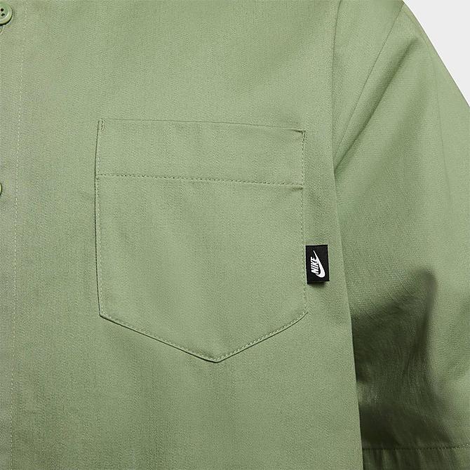 On Model 5 view of Men's Nike Club Button-Down Short-Sleeve Woven Top in Oil Green Click to zoom