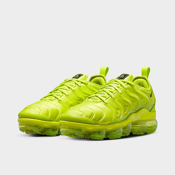 Three Quarter view of Women's Nike Air VaporMax Plus SE Running Shoes in Volt/Black Click to zoom