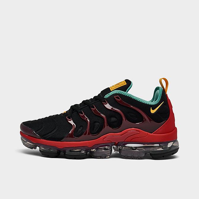 Right view of Men's Nike Air Vapormax Plus Running Shoes in Black/University Gold/University Red Click to zoom