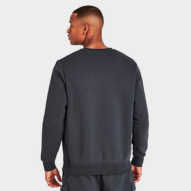 Back Right view of Men's Nike Sportswear Repeat Tape Fleece Crewneck Sweatshirt in Dark Smoke Grey/Metallic Gold Click to zoom