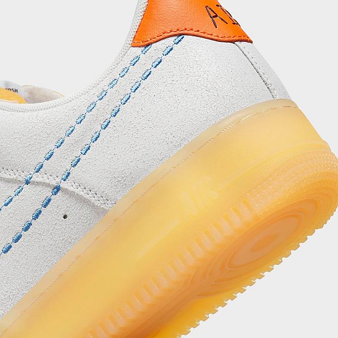 Front view of Men's Nike Air Force 1 '07 LV8 SE Casual Shoes in White/Safety Orange/Lilac/University Blue Click to zoom