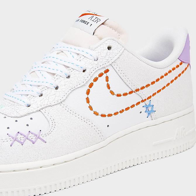 Front view of Women's Nike Air Force 1 Low '07 SE Casual Shoes in White/Orange/Purple Click to zoom