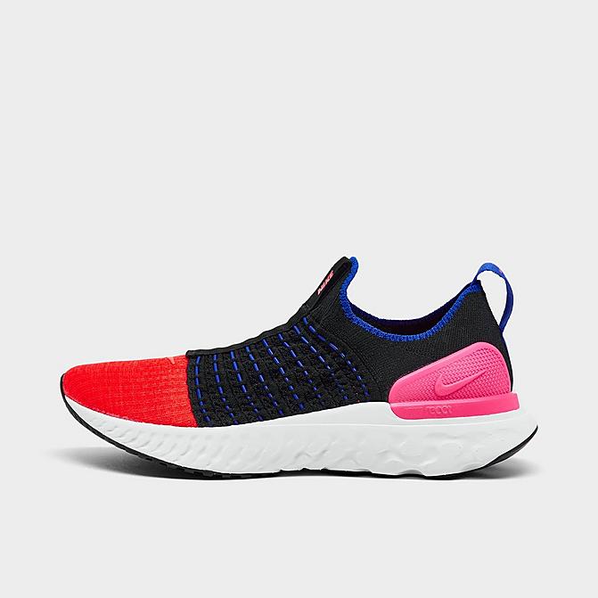 Right view of Women's Nike React Phantom Run Flyknit 2 Running Shoes in Black/Hyper Pink/Racer Blue/Bright Crimson Click to zoom
