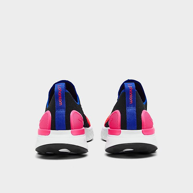 Left view of Women's Nike React Phantom Run Flyknit 2 Running Shoes in Black/Hyper Pink/Racer Blue/Bright Crimson Click to zoom