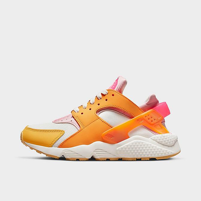 Finish Line Women Shoes Flat Shoes Casual Shoes Womens Air Huarache Casual Shoes in Orange/Summit White Size 5.0 Leather/Spandex/Plastic 