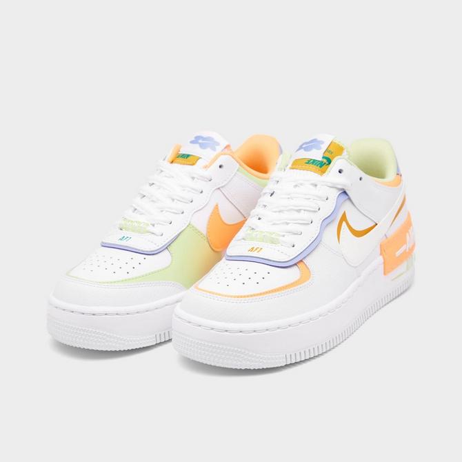 Nike White/Neon Yellow Leather Air Force 1 Shadow Low-Top Sneakers