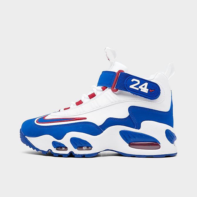 Right view of Big Kids' Nike Air Griffey Max 1 Casual Shoes in White/Old Royal/Gym Red Click to zoom