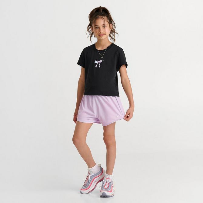 [angle] view of Girls' Nike One Woven Shorts in Doll Click to zoom
