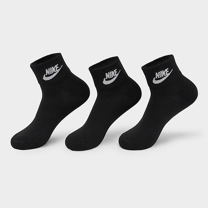 Front view of Nike Everyday Essential Ankle Socks (3-Pack) in Black Click to zoom