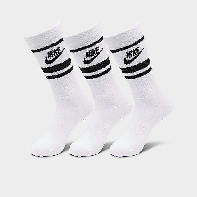 Front view of Nike Sportswear Everyday Essential Crew Socks (3 Pack) in White/Black/Black Click to zoom