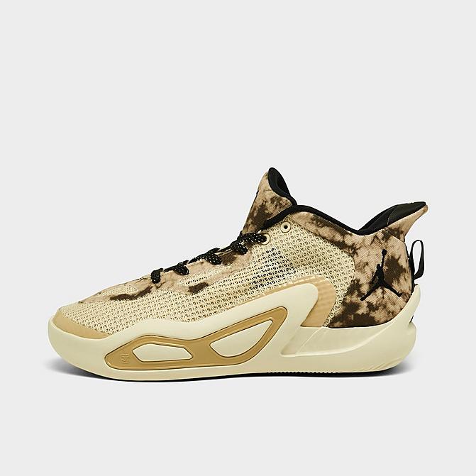 Right view of Big Kids' Jordan Tatum 1 Basketball Shoes in Fossil/Black/Sesame/Electric Green Click to zoom