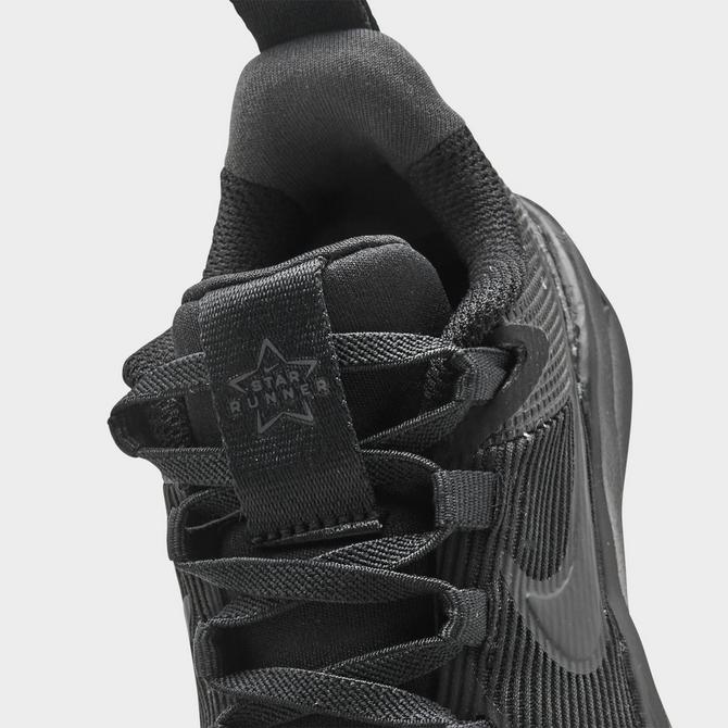 Front view of Little Kids' Nike Star Runner 4 Running Shoes in Black/Black/Anthracite/Black Click to zoom