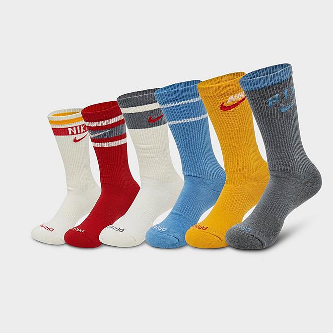 Front view of Nike Everyday Plus Retro Cushioned Crew Socks (6-Pack) in Multicolor Click to zoom