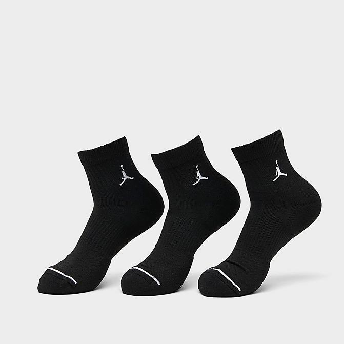Front view of Jordan Everyday Ankle Socks (3-Pack) in Black/White Click to zoom
