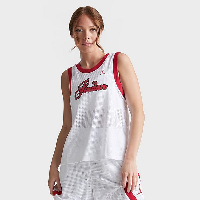 Front view of Women's Jordan Script Jersey in White/Red Click to zoom