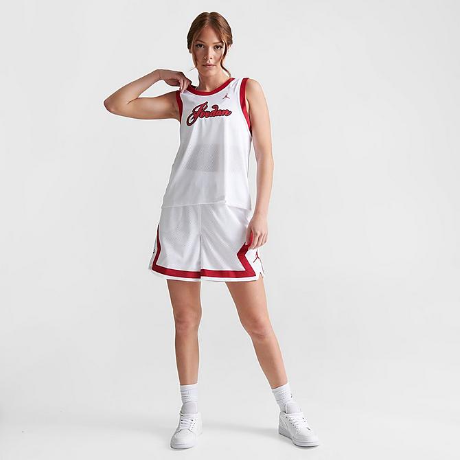 Front Three Quarter view of Women's Jordan Script Jersey in White/Red Click to zoom