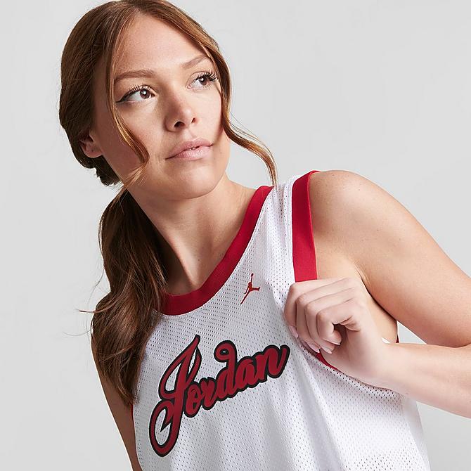 On Model 5 view of Women's Jordan Script Jersey in White/Red Click to zoom