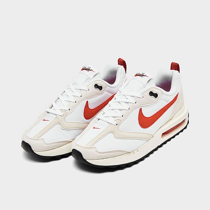 Three Quarter view of Women's Nike Air Max Dawn Casual Shoes in White/Light Orewood Brown/Black/Mantra Orange Click to zoom