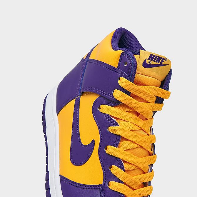 Front view of Big Kids' Nike Dunk High Casual Shoes in Court Purple/Gold Click to zoom