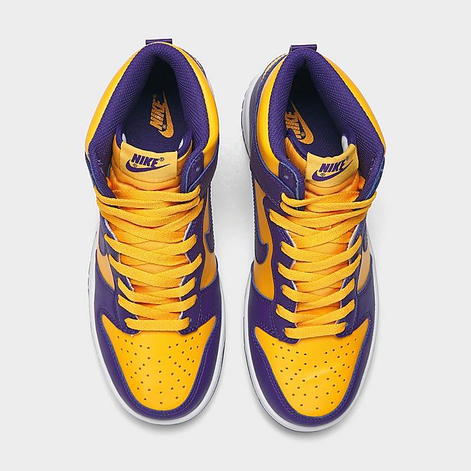 Back view of Big Kids' Nike Dunk High Casual Shoes in Court Purple/Gold Click to zoom