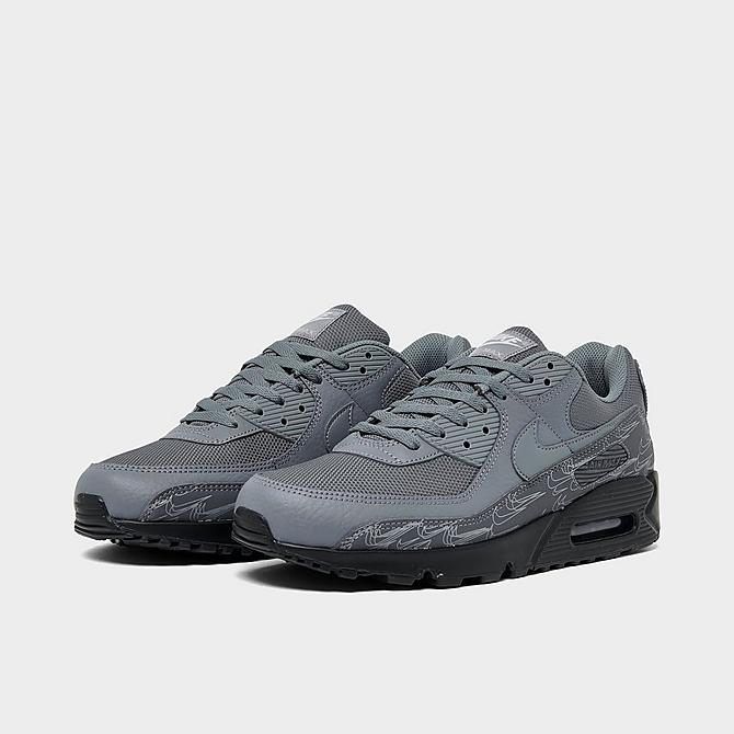 Three Quarter view of Men's Nike Air Max 90 Casual Shoes in Cool Grey/Cool Grey/Black/White Click to zoom