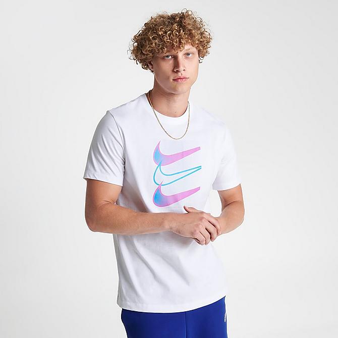 Back Left view of Men's Nike Sportswear Triple Swoosh Graphic T-Shirt in White Click to zoom