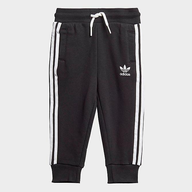 Back Right view of Infant and Kids' Toddler adidas Originals Crewneck Sweatshirt and Jogger Pants Set in Black/White Click to zoom