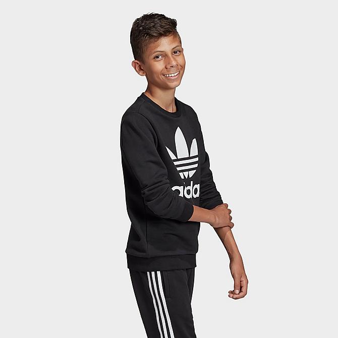 Back Left view of Kids' adidas Originals Trefoil Crewneck Sweatshirt in Black/White Click to zoom