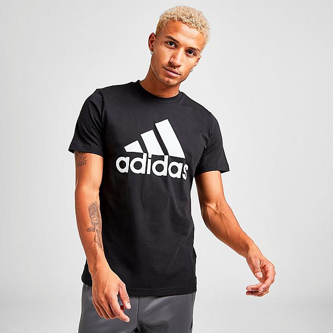 Front view of Men's adidas Basic Badge of Sport T-Shirt in Black/White Click to zoom