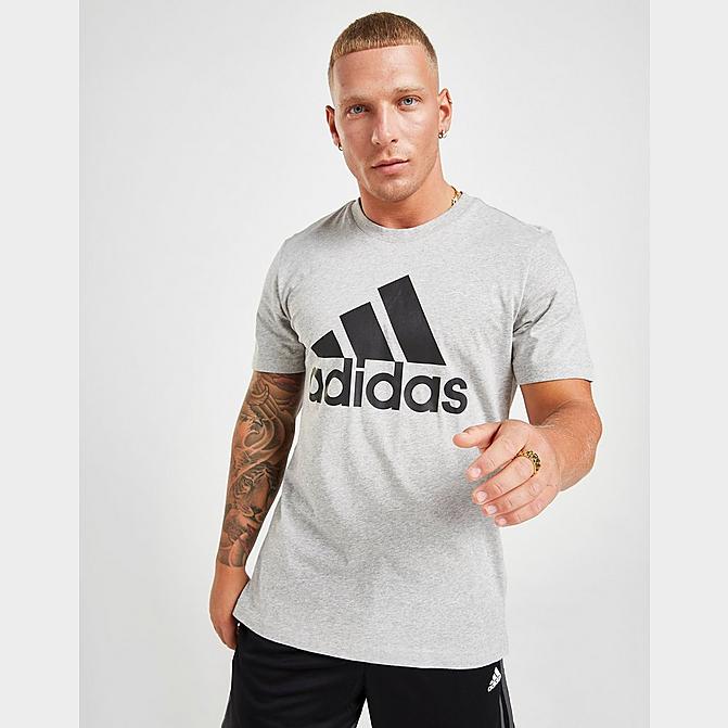 Front view of Men's adidas Basic Badge of Sport T-Shirt in Grey/Black Click to zoom
