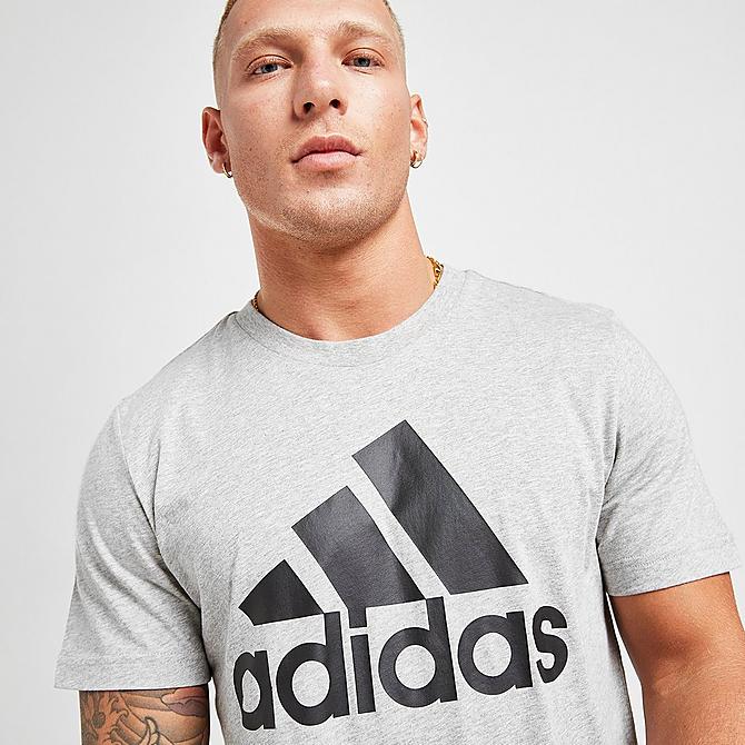 Back Right view of Men's adidas Basic Badge of Sport T-Shirt in Grey/Black Click to zoom