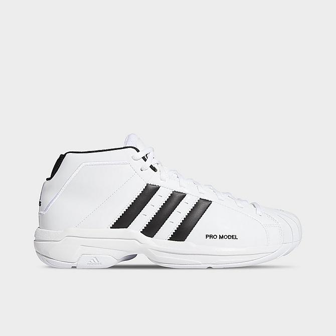 Front view of Men's adidas Pro Model 2G Basketball Shoes in White/Black/White Click to zoom