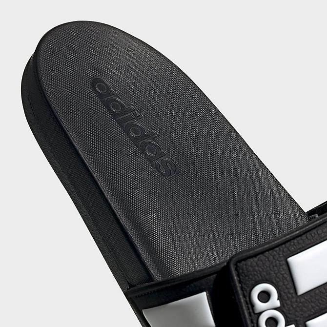 Front view of Men's adidas Essentials Adilette Comfort Adjustable Slide Sandals in Core Black/Cloud White/Grey Six Click to zoom