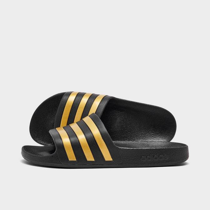 Adilette aqua slides black best sale and gold