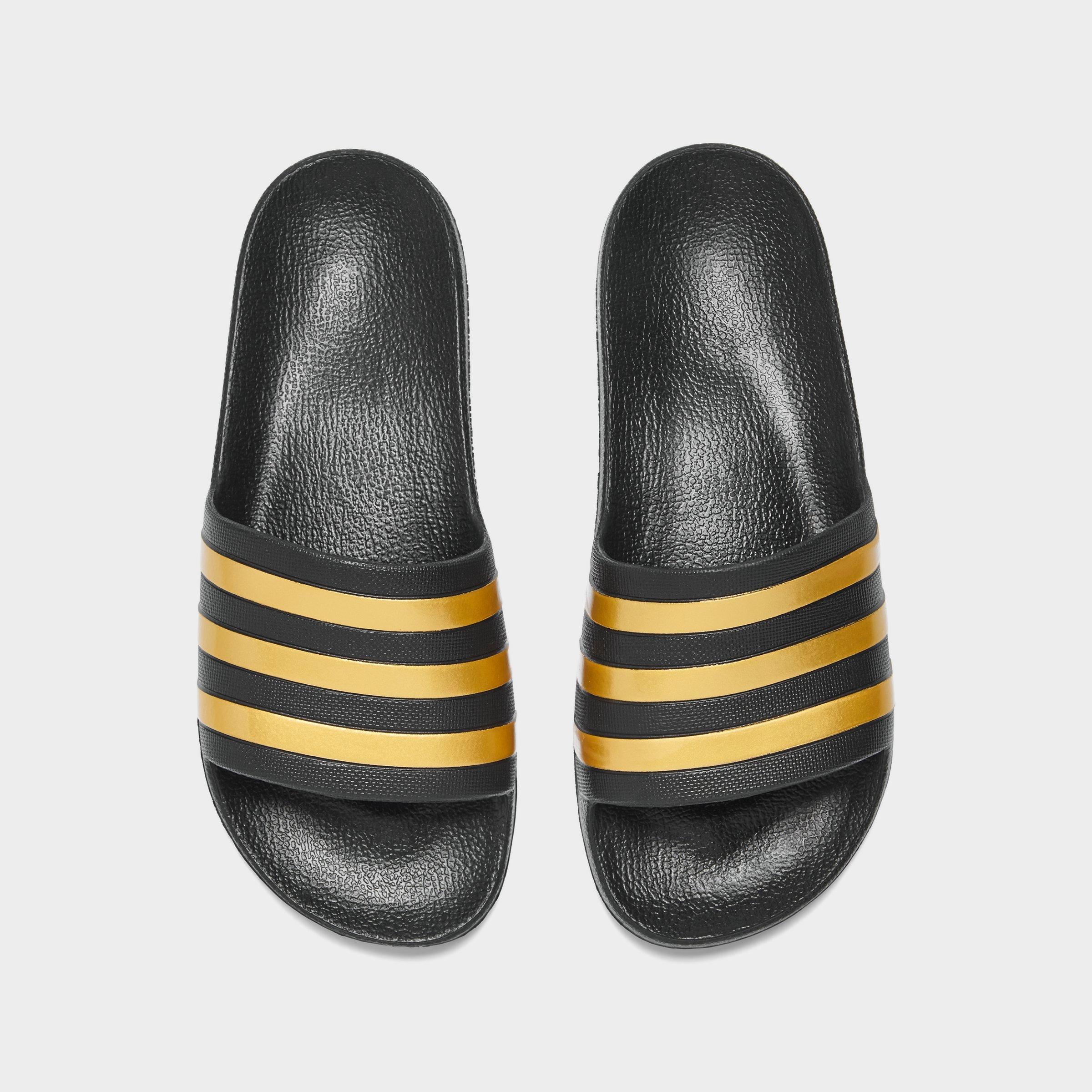 adidas slides womens black and gold
