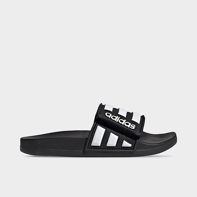Right view of Big Kids' adidas Adilette Comfort Adjustable Slide Sandals in Core Black/Cloud White Click to zoom