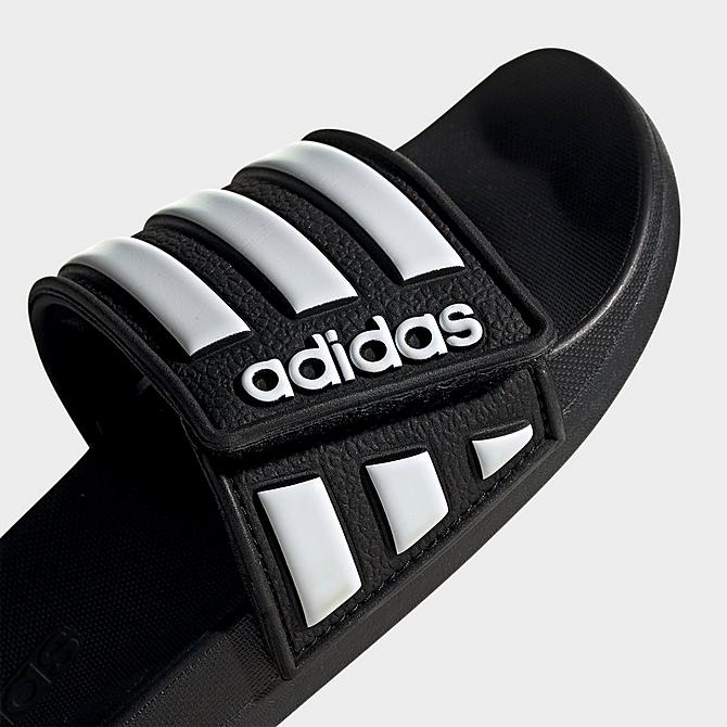 Front view of Big Kids' adidas Adilette Comfort Adjustable Slide Sandals in Core Black/Cloud White Click to zoom