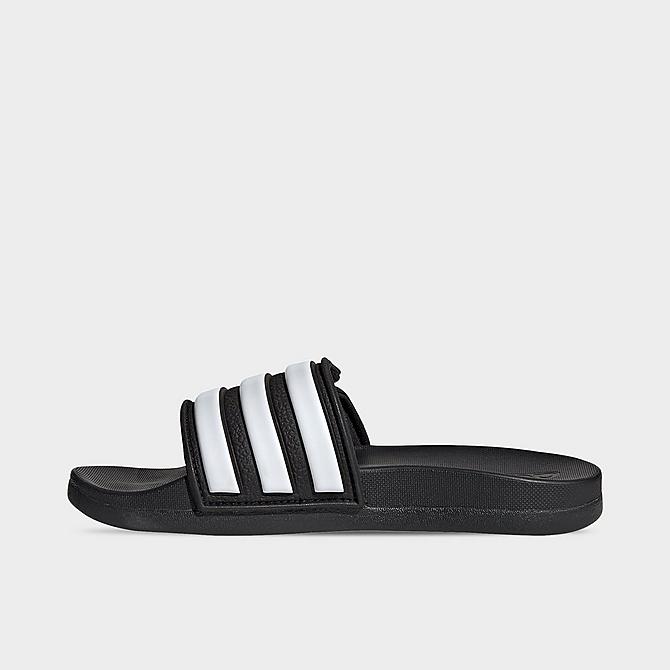 Left view of Big Kids' adidas Adilette Comfort Adjustable Slide Sandals in Core Black/Cloud White Click to zoom